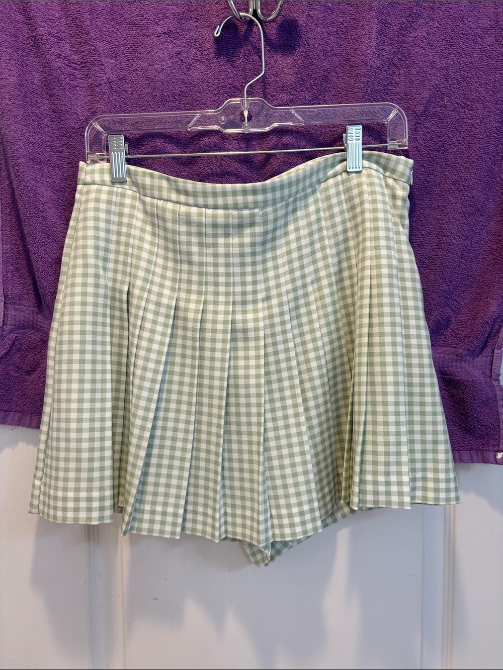 NWT Zara Green and White Gingham Pleated Skort
